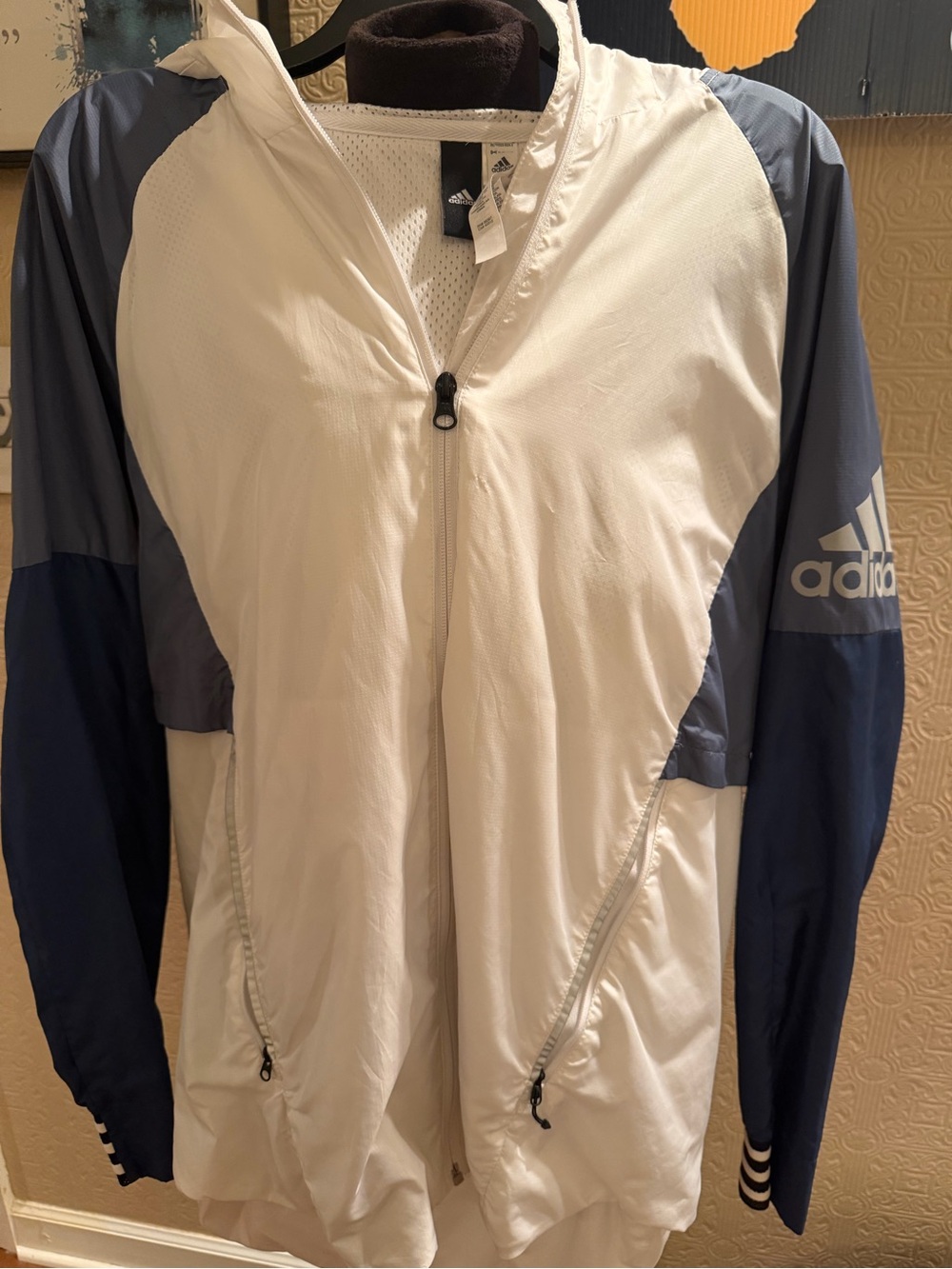 Adidas Men’s White & Blue Lightweight Zip-Up Jacket